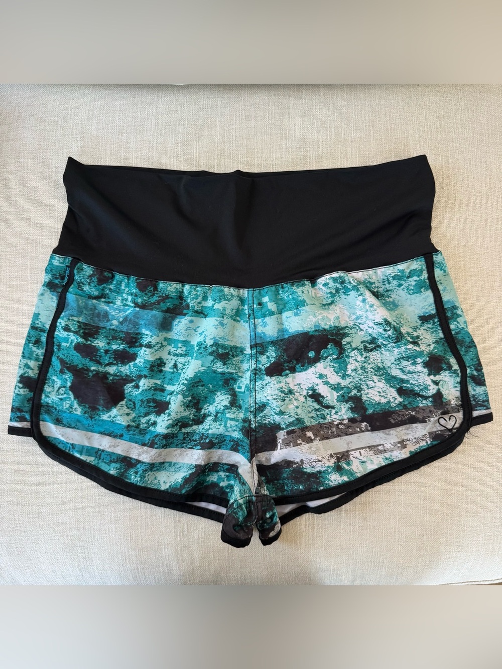 Pelagic Teal & Black Fold-Over Waist Athletic Shorts